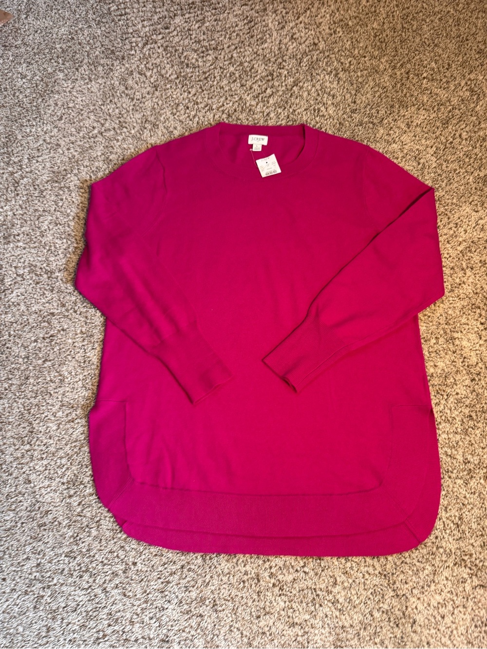 J. Crew Bright Fuchsia Crewneck Tunic Sweater - L